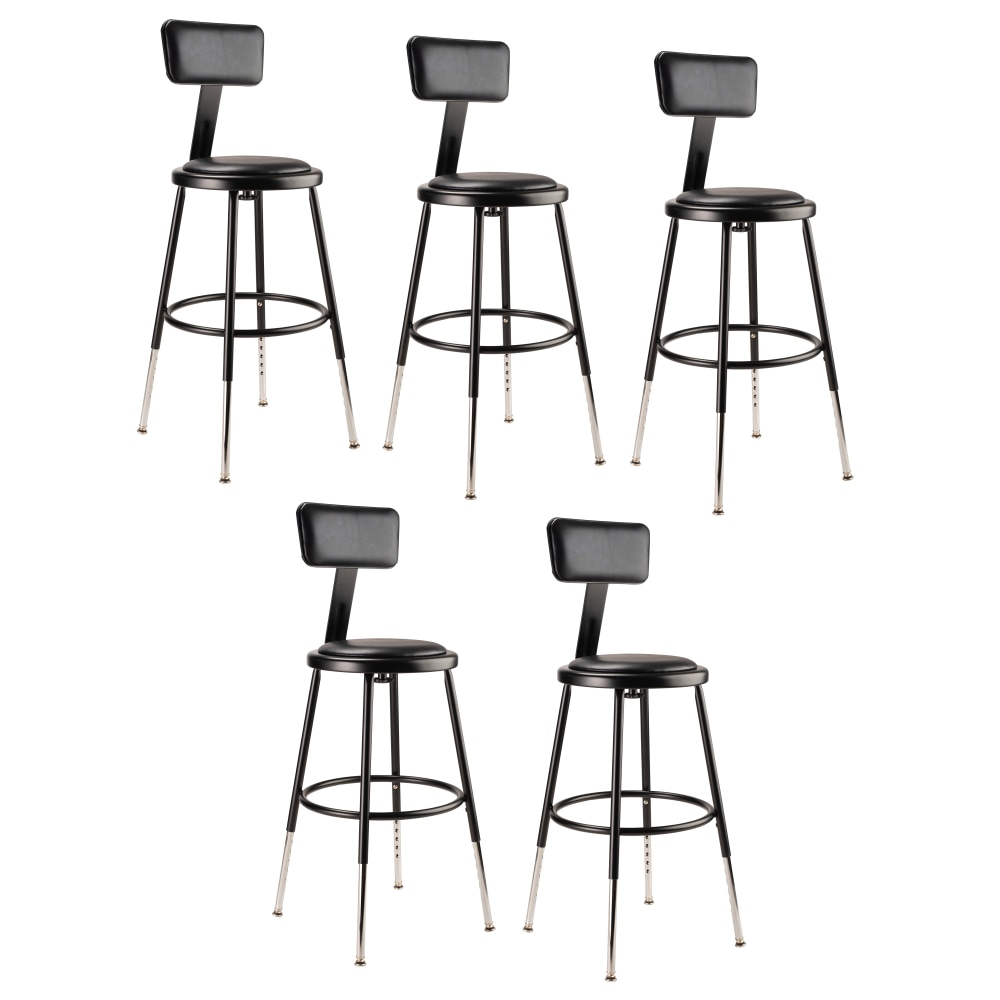 National Public Seating 6400H-10 Adjustable-Height Stools With Backrests, 19inH, Black, Set Of 5 Stools MPN:6418HB-10/5