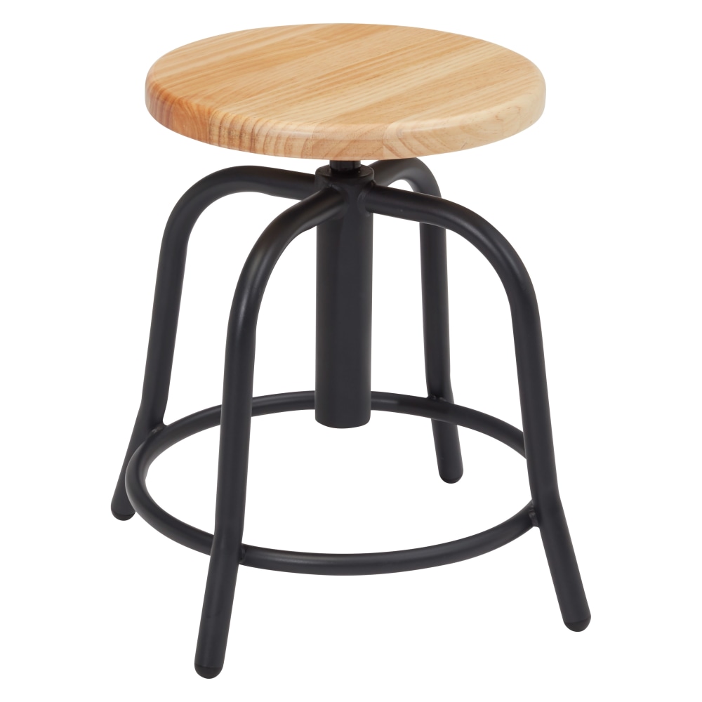 National Public Seating 19in - 25in Height Adjustable Swivel Stool, Wooden Seat, New Zealand Pine, Black Frame MPN:6800W-10