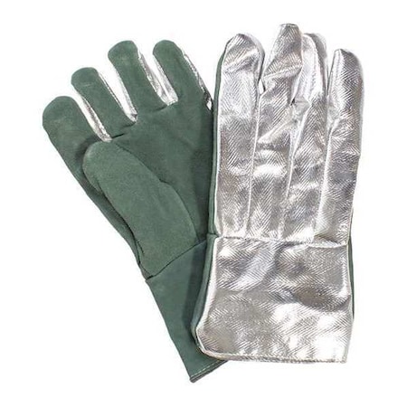 Thermal Gloves, Leather/Rayon, 395 Degrees F Max Temp., Gauntlet Cuff Silver/Green, Universal MPN:G51MLLW00214-NR