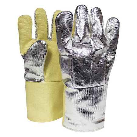 Aluminized Gloves, Thermobest™, 600 Degrees F Max Temp., Gauntlet Cuff Silver/Yellow, Universal MPN:G64TCSR0114