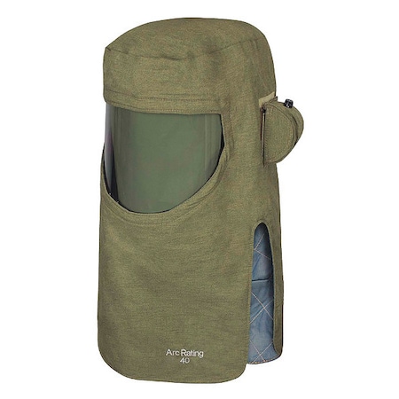 Arc Flash Hood, 4 PPE CAT, 40 cal/sq cm, Green, Universal MPN:H65NPQHFANPV-NR