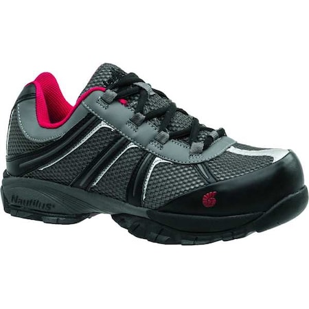 Men's Athletic Shoe, Steel Toe, Leather, Mesh Upper, Rubber Outsole, Lace Up, Gray/Red, 9 Medium MPN:N1343 9M
