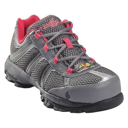 Women's Athletic Shoe, Steel Toe, Leather, Mesh Upper, Rubber Outsole, Lace Up, Gray/Pink, 5 1/2 MPN:N1393 5.5W