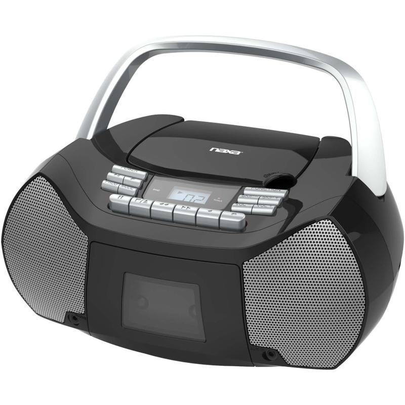 Naxa Portable CD/Cassette Boombox - 1 x Disc - 2.40 W - Silver, Black - CD-DA - Auxiliary Input MPN:NPB-268