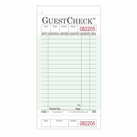 Guest Check Cardboard 1Pt 18 Line, PK2500 MPN:525