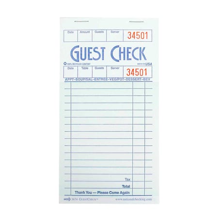 Line Guest Check Cardboard 1Pt, PK2500 MPN:G3674