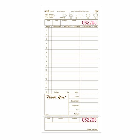 Guest Check Cardboard 1Pt, 15 Line, PK2000 MPN:T4932SP