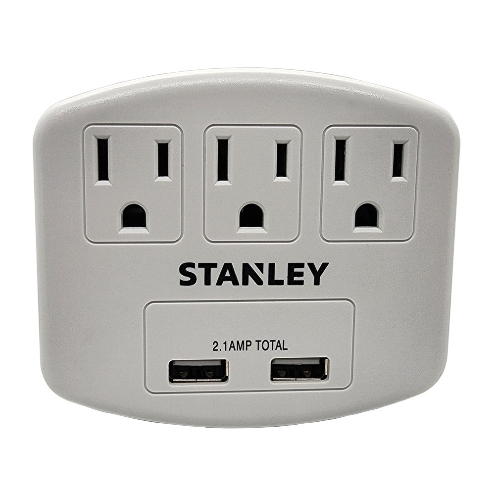 Stanley PlugMax 30407 3-AC-Outlet And 2-USB-Plug Wall Tap, White MPN:30407