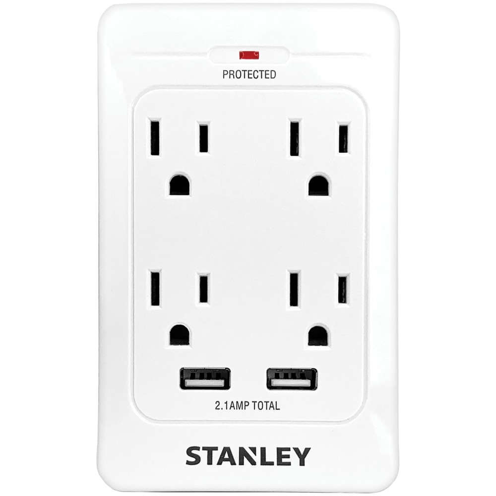 Stanley SurgeQuad 33202 4 AC Outlet And 2 USB Wall Tap, White MPN:33202