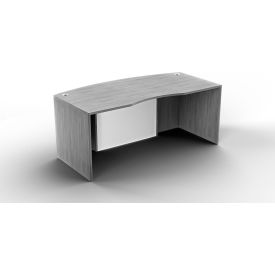 Interion® Executive Office Curved Desk Shell Glass Modesty Panel 71'W x 36'D x 29-1/2'H Dove 49600B32