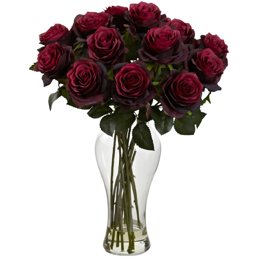 Nearly Natural Blooming Roses 18inH Artificial Floral Arrangement With Vase, 18inH x 13inW x 13inD, Red MPN:1328-BG