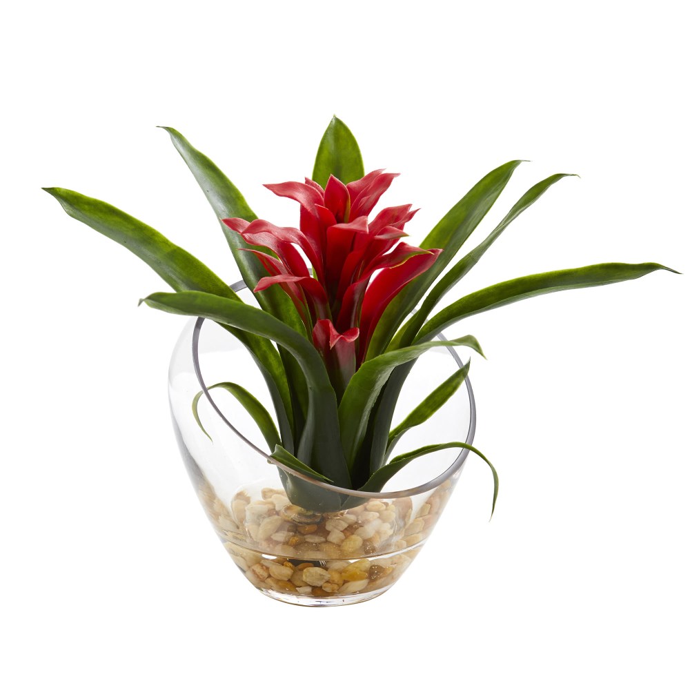Nearly Natural Tropical Bromeliad 8inH Artificial Floral Arrangement With Angled Vase, 8inH x 6inW x 6inD, Red MPN:1535-RD