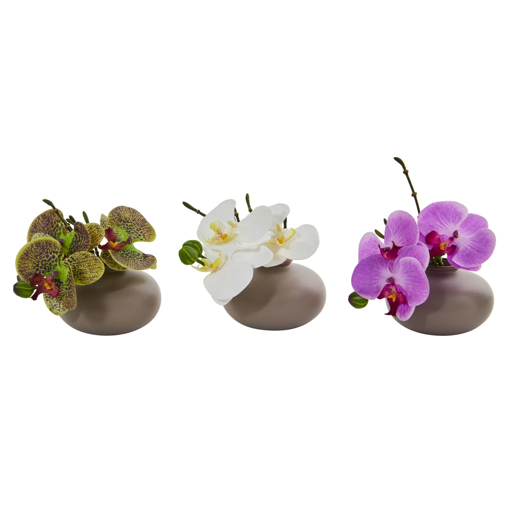 Nearly Natural Phalaenopsis Orchid 7inH Artificial Floral Arrangements With Planter, 7inH x 6-1/2inW x 5-1/2inD, Multicolor, Set Of 3 MPN:4231-S3