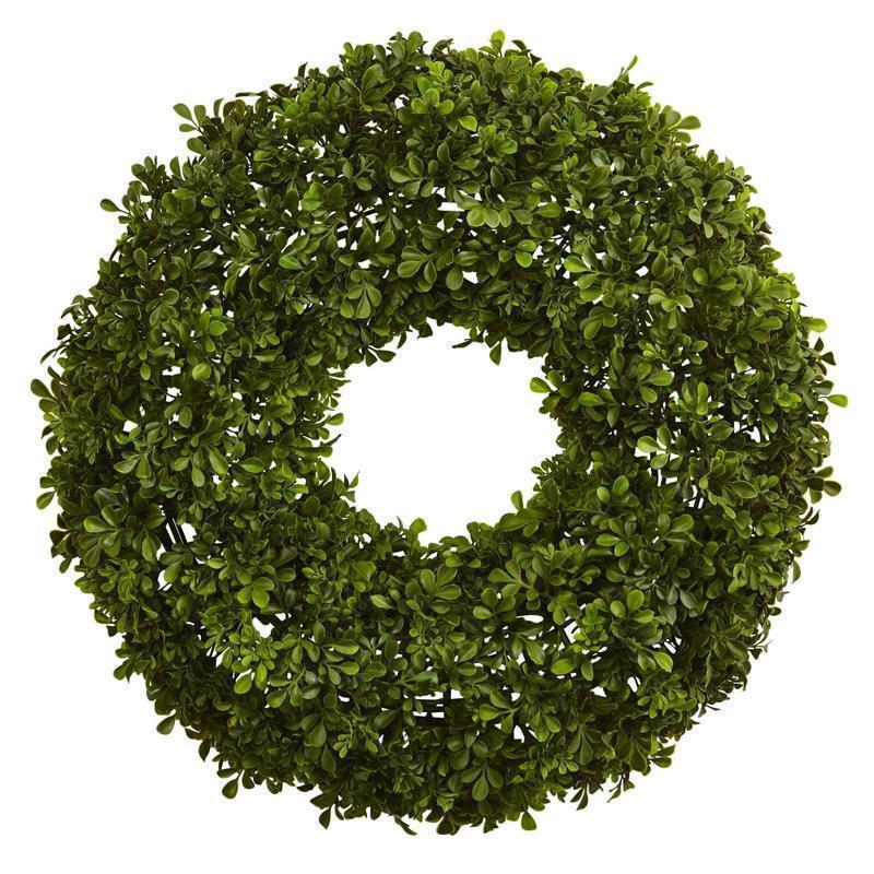 Nearly Natural Plastic Boxwood Wreath, 22in, Kelly Green MPN:4554