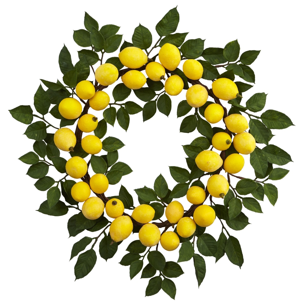 Nearly Natural Lemon 24inH Plastic Wreath, 24inH x 24inW x 3inD, Yellow MPN:4567