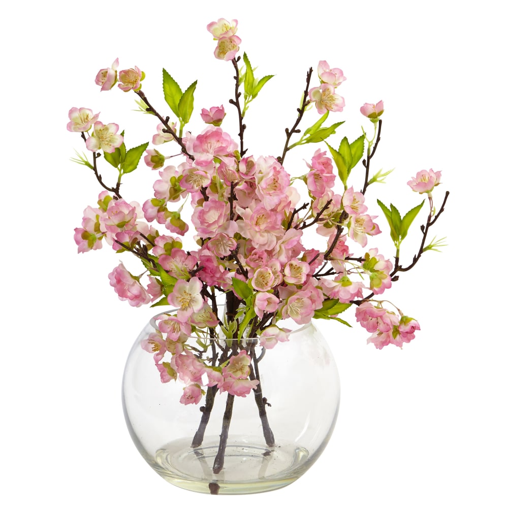 Nearly Natural Cherry Blossom 14inH Plastic Floral Arrangement With Large Vase, 14inH x 12inW x 12inD, Pink MPN:4572