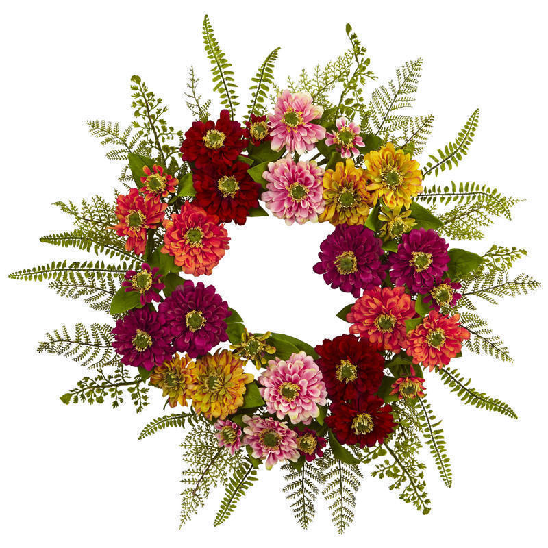 Nearly Natural Plastic Mixed Flower Wreath, 20in, Multicolor MPN:4582