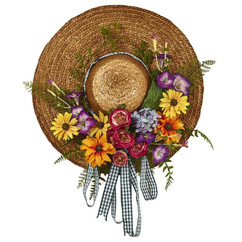 Nearly Natural Plastic Mixed Flower Hat Wreath, 18in, Multicolor MPN:4587