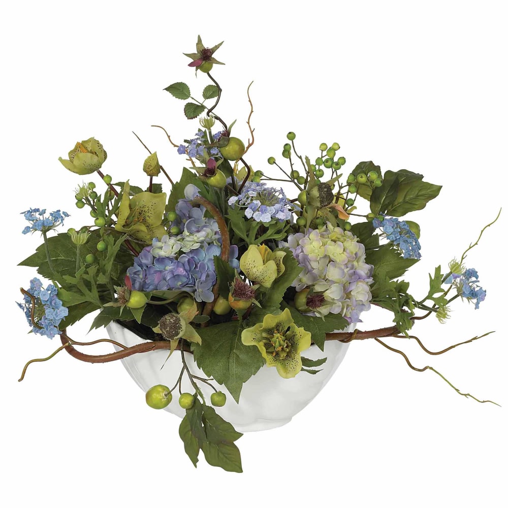 Nearly Natural Hydrangea 14inH Artificial Floral Centerpiece With Planter, 14inH x 20inW x 13inD, Blue MPN:4622-BL
