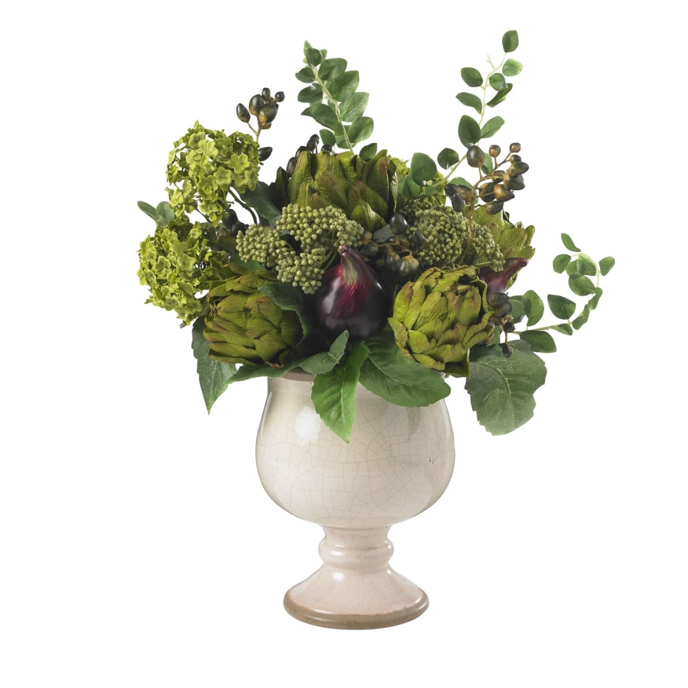 Nearly Natural 15inH Silk Artichoke And Hydrangea Arrangement With Ceramic Vase MPN:4759