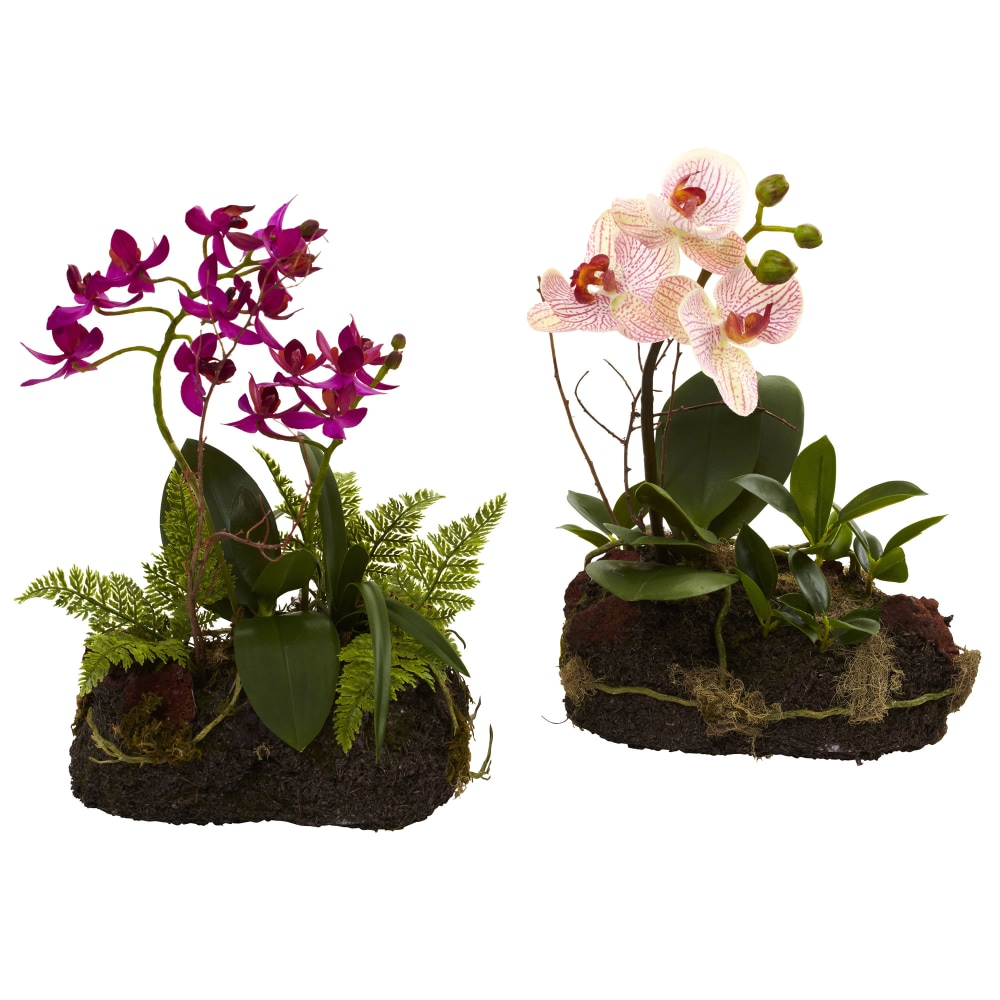 Nearly Natural Orchid Island 10inH Artificial Floral Arrangements With Pot, 10inH x 7inW x 6inD, Pink/Green, Set Of 2 MPN:4835-S2