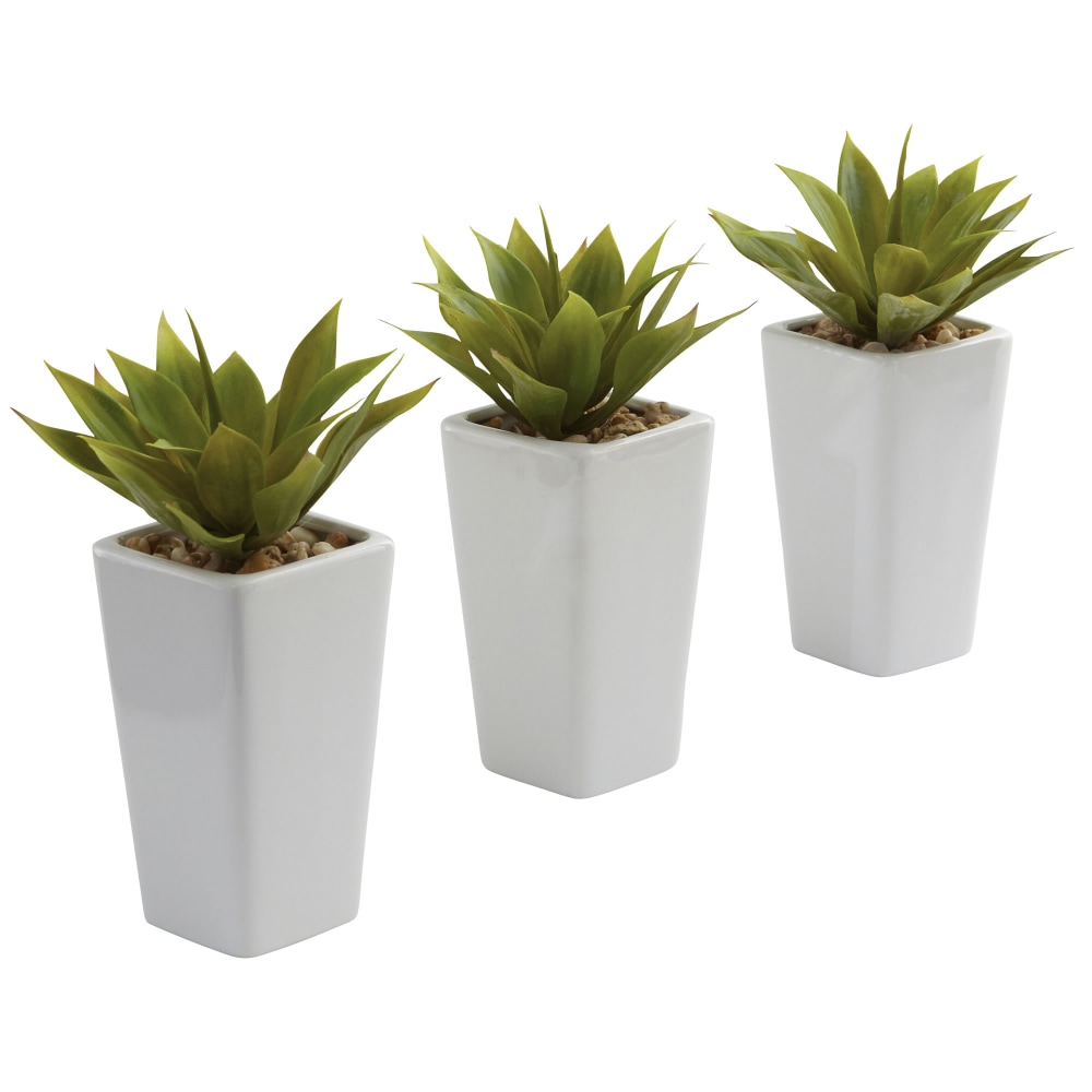 Nearly Natural Agave 9inH Artificial Mini Plants With Planter, 9inH x 5inW x 5inD, Green, Set Of 3 MPN:4972-S3