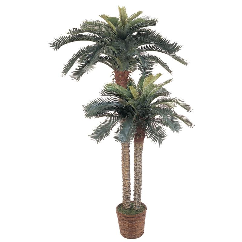Nearly Natural 6ftH Silk Double-Potted Sago Palm Trees With Basket, Green MPN:5033