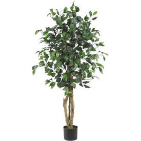 Nearly Natural 4' Ficus Silk Tree with Round Pot Green 5299