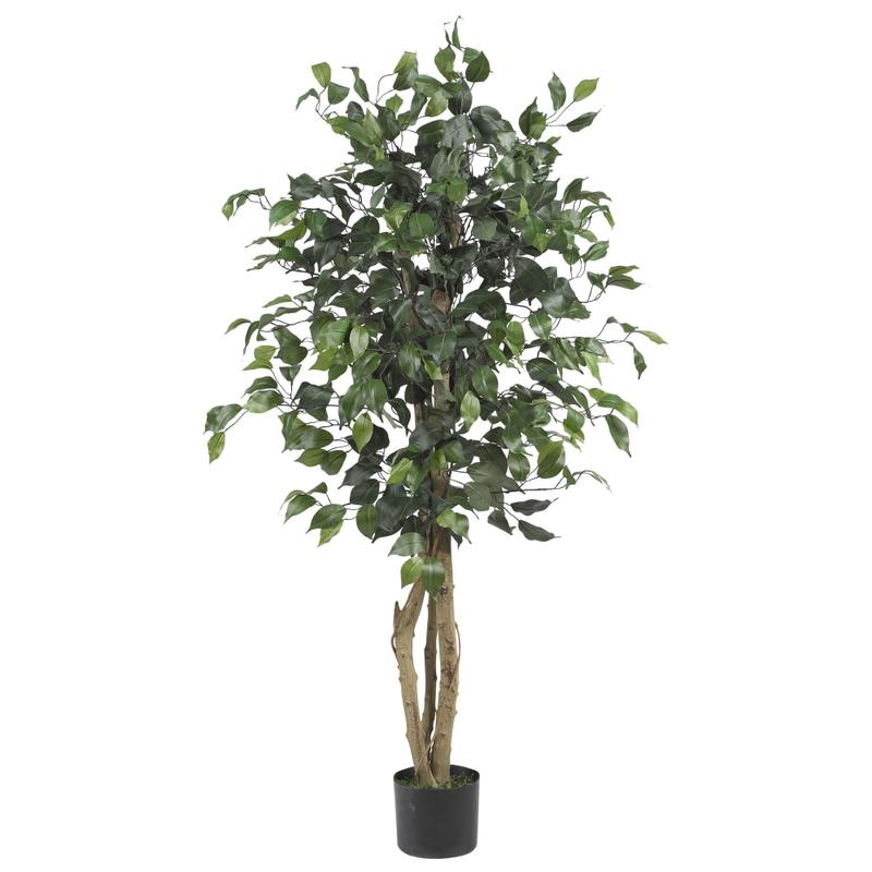 Nearly Natural 4ftH Silk Ficus Tree With Plastic Pot, Green/Black MPN:5299