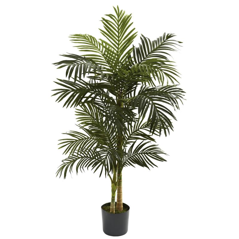 Nearly Natural 5ftH Polyester Artificial Golden Cane Palm Tree with Pot, Green MPN:5358