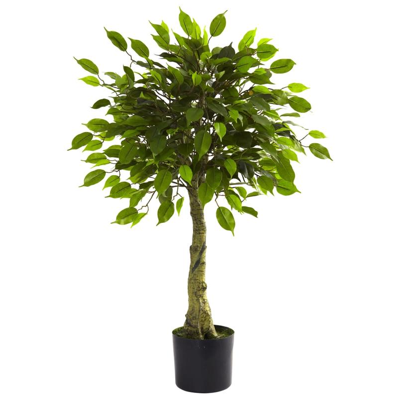 Nearly Natural 3ftH Polyester Artificial Ficus Tree with Pot, Green MPN:5383