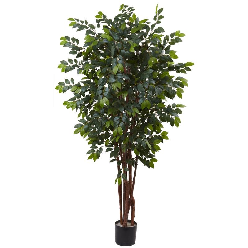 Nearly Natural 7ftH Artificial Sakaki Silk Tree With Pot, Green/Black MPN:5452