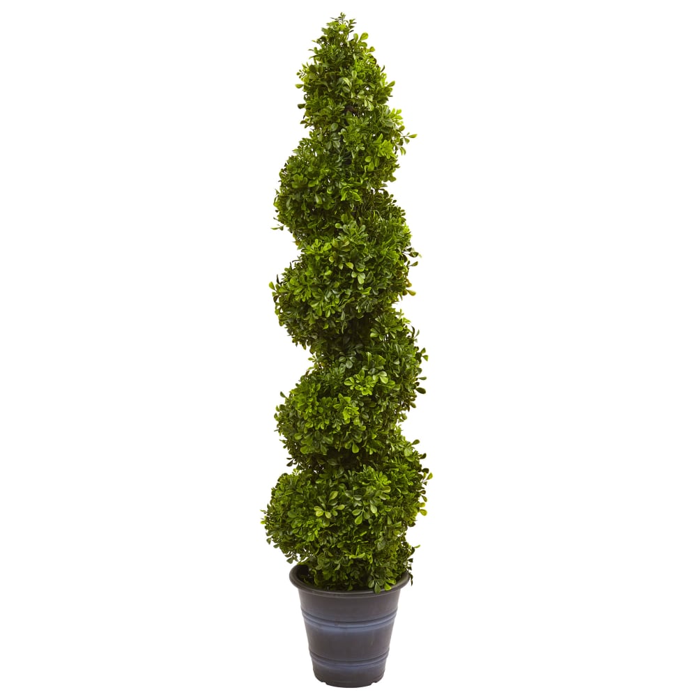 Nearly Natural Boxwood Spiral Topiary 48inH Plastic Indoor/Outdoor Tree With Planter, 48inH x 12inW x 10inD, Green MPN:5475