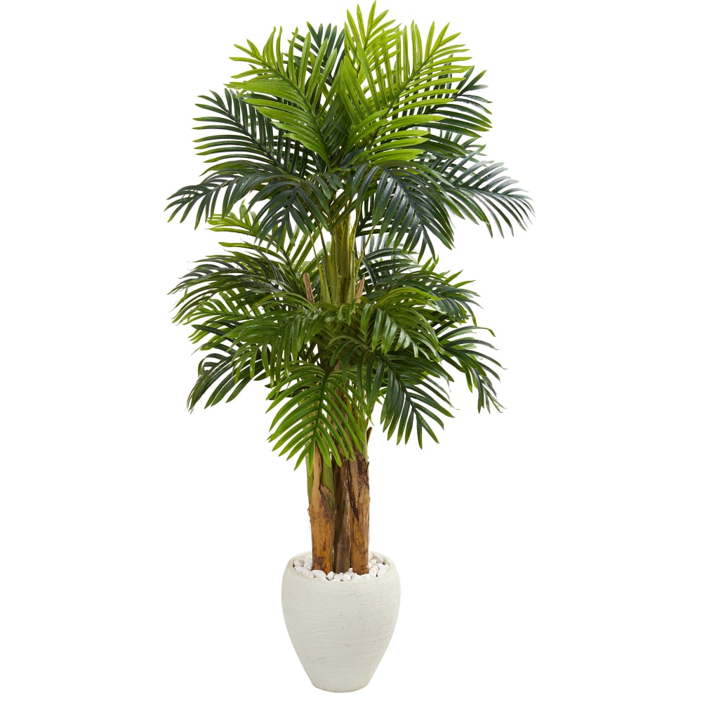 Nearly Natural Triple Areca Palm 66inH Artificial Tree With Planter, 66inH x 34inW x 30inD, Green/White MPN:5683