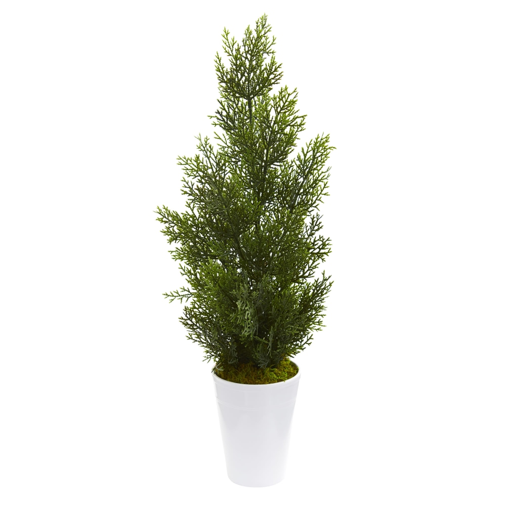 Nearly Natural Cedar Pine 27inH Artificial Indoor/Outdoor Mini Tree With Decorative Planter, 27inH x 13inW x 13inD, Green MPN:5694-WH
