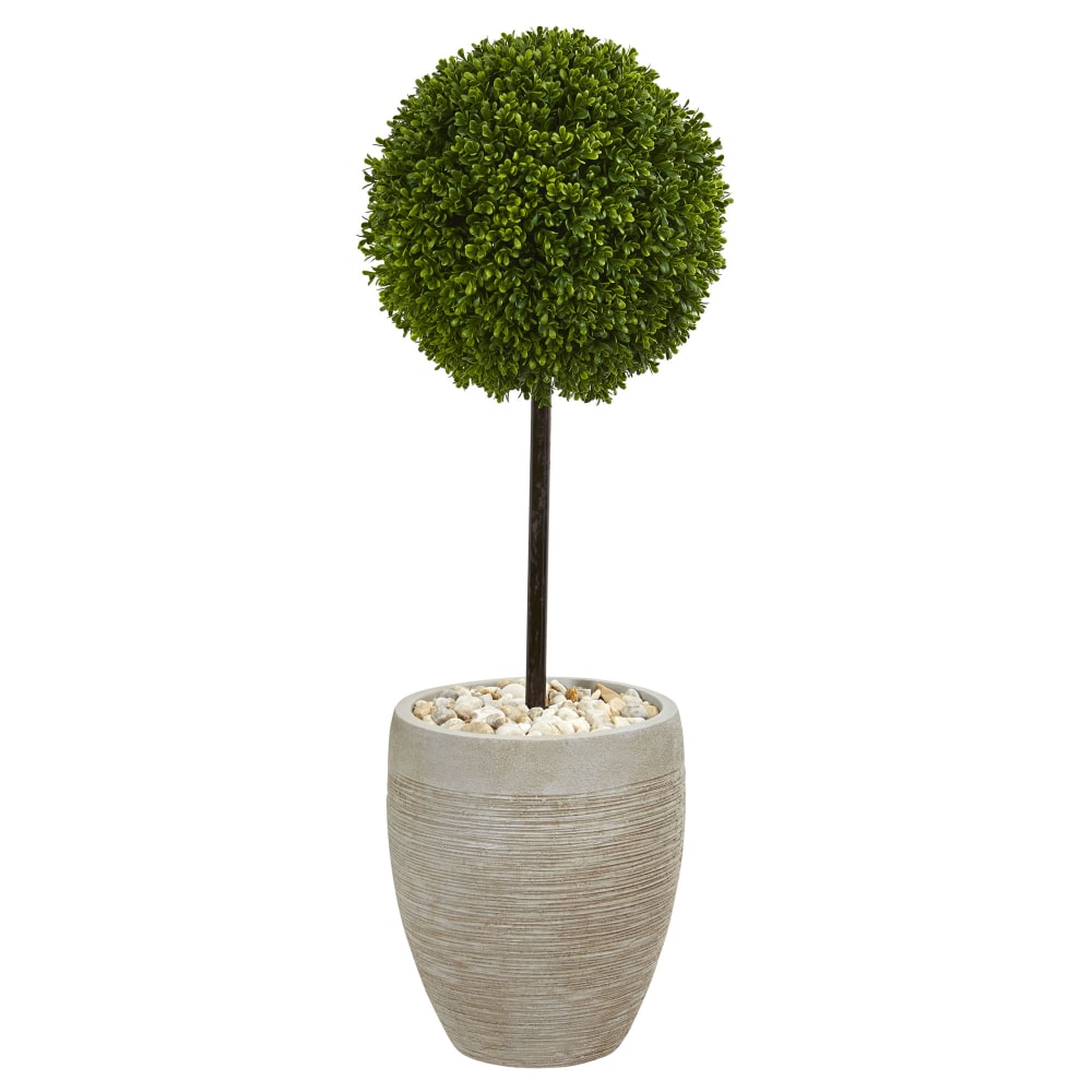 Nearly Natural Boxwood Ball Topiary 36inH Artificial UV Resistant Indoor/Outdoor Tree With Oval Planter, 36inH x 12inW x 12inD, Green MPN:5700
