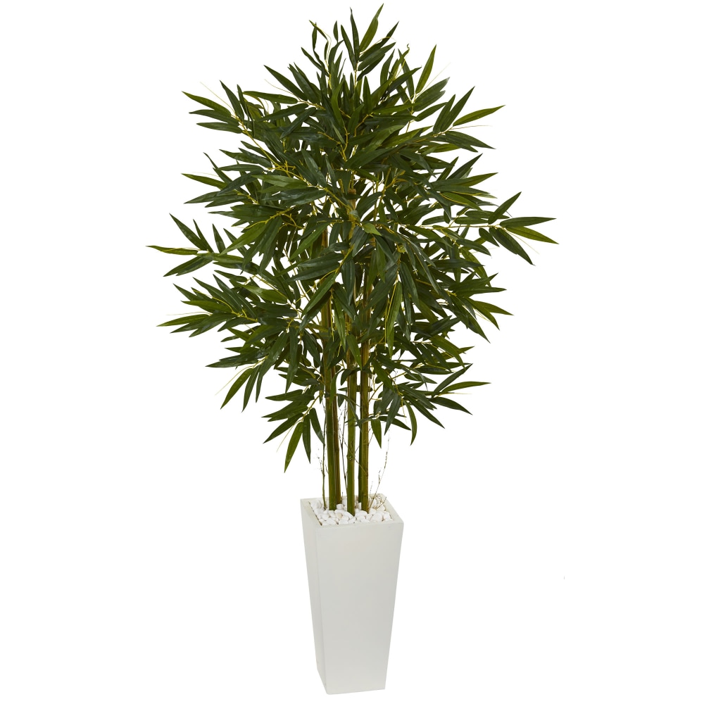 Nearly Natural 6ftH Bamboo Artificial Tree With Tower Planter, 72inH x 38inWx 38inD, White/Green MPN:5846