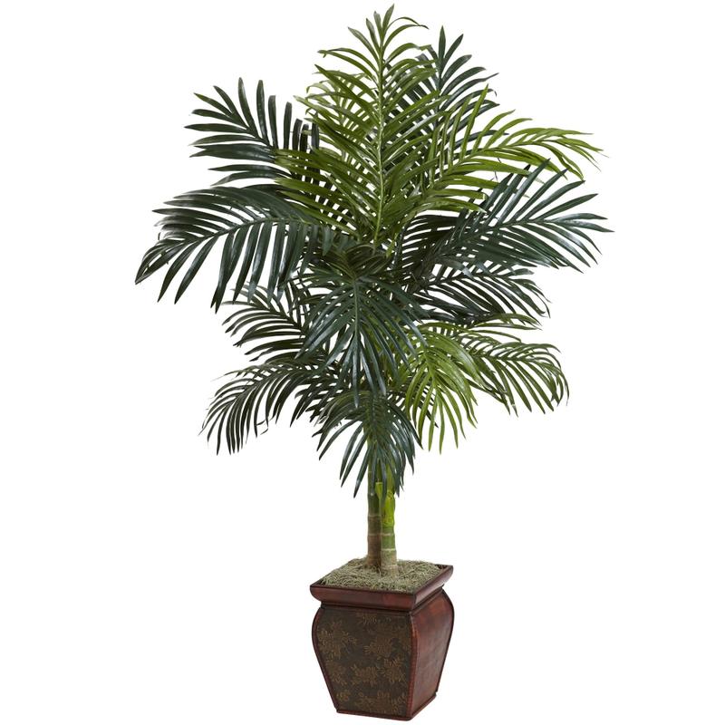 Nearly Natural 4-1/2ftH Golden Cane Palm Tree With Decorative Planter, Green MPN:5937