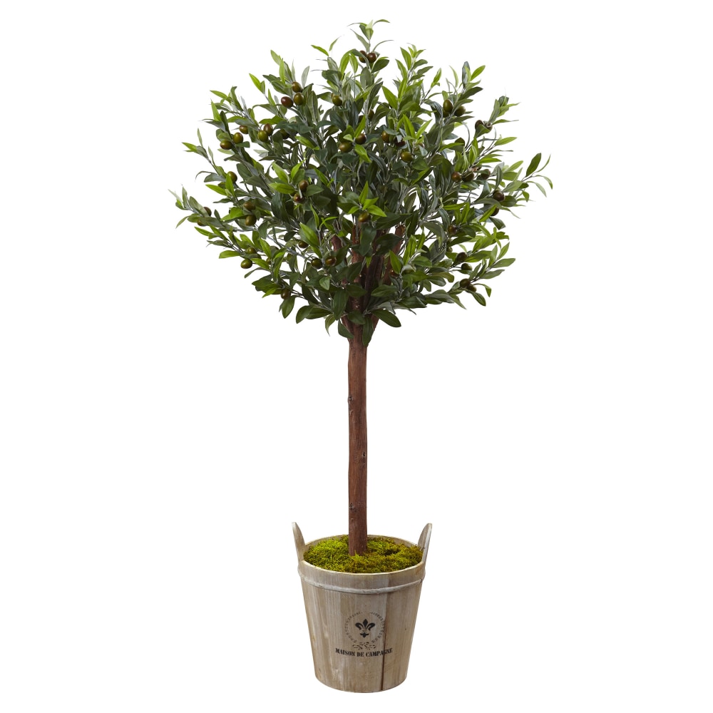 Nearly Natural 54in Olive Topiary Tree With European Barrel Planter, Green/Brown MPN:5960
