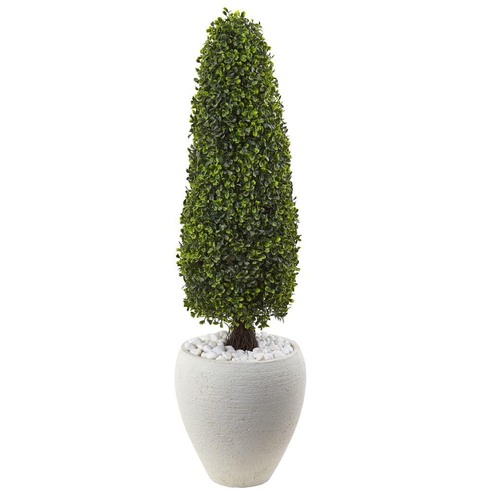 Nearly Natural 41in UV-Resistant Boxwood Topiary With Textured Planter, Green/White MPN:5962