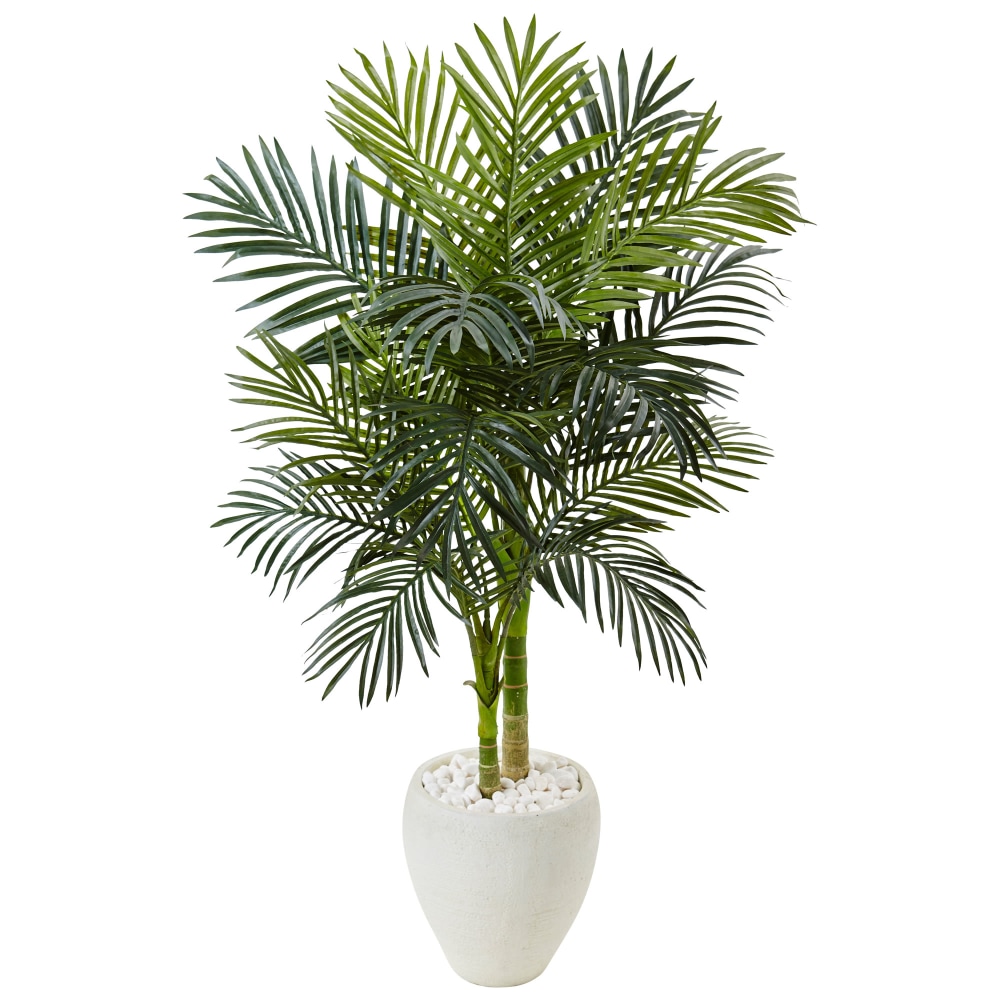 Nearly Natural Golden Cane Palm 54in Artificial Tree With Oval Planter, Green/White MPN:5986