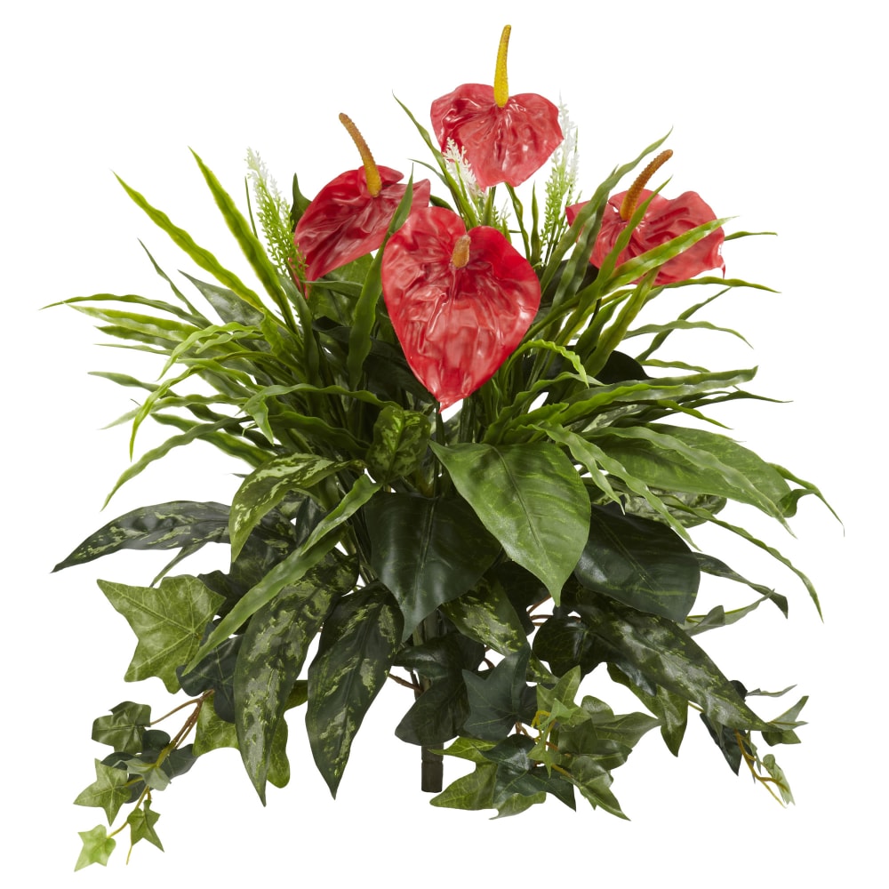 Nearly Natural Mixed Anthurium 24in Artificial Plants, Red, Set Of 2 Plants MPN:6072-S2
