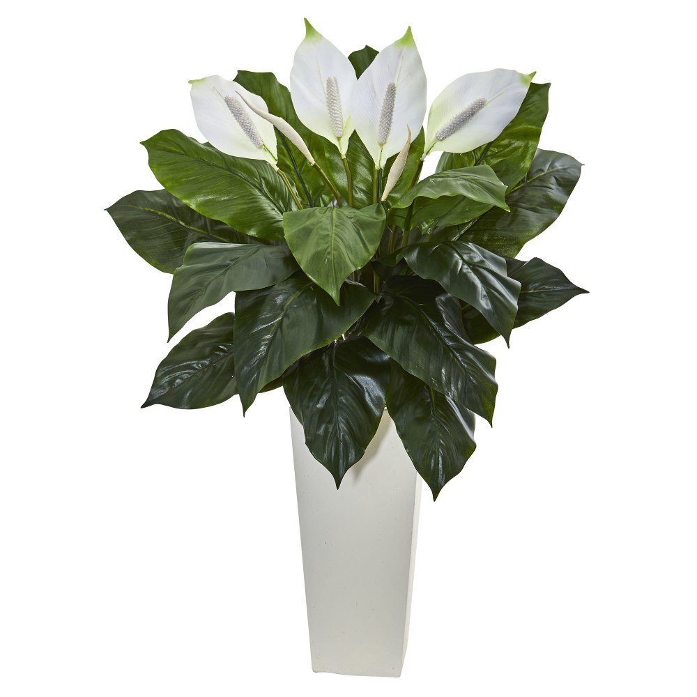 Nearly Natural Spathiphyllum 3ft Artificial Plant With Tower Planter, Green/White MPN:6361