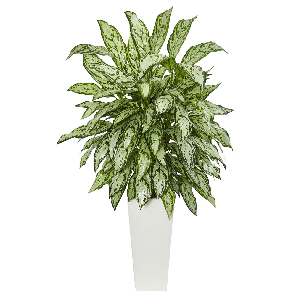 Nearly Natural Silver Queen 43in Artificial Plant With Tower Planter, Green/White MPN:6365
