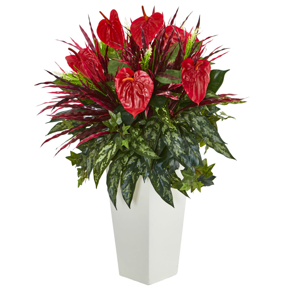 Nearly Natural Mixed Anthurium 33in Artificial Plant With Tower Vase, Red/White MPN:6370