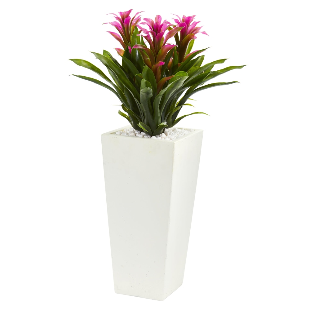 Nearly Natural Triple Bromeliad 26in Artificial Plant With Tower Planter, Purple/White MPN:6372-PP