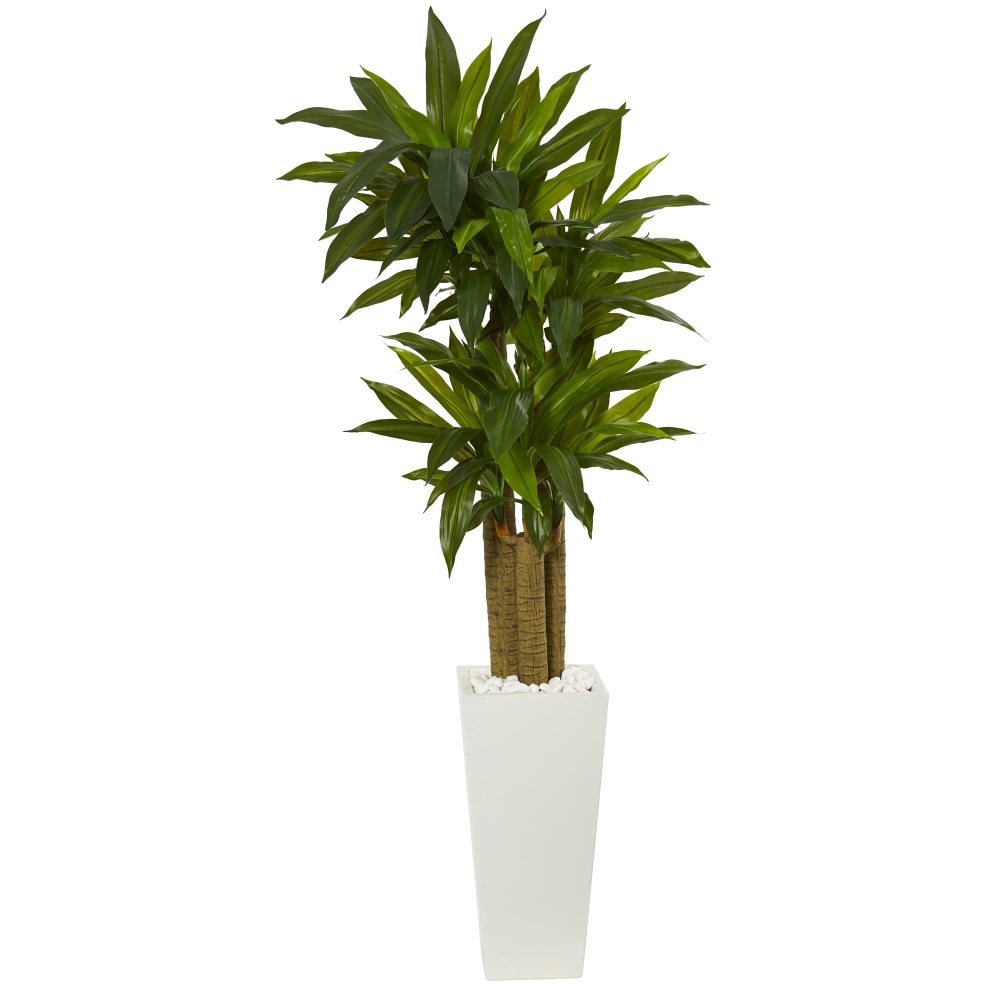 Nearly Natural Cornstalk Dracaena 60in Artificial Plant With Tower Planter, Green/White MPN:6391