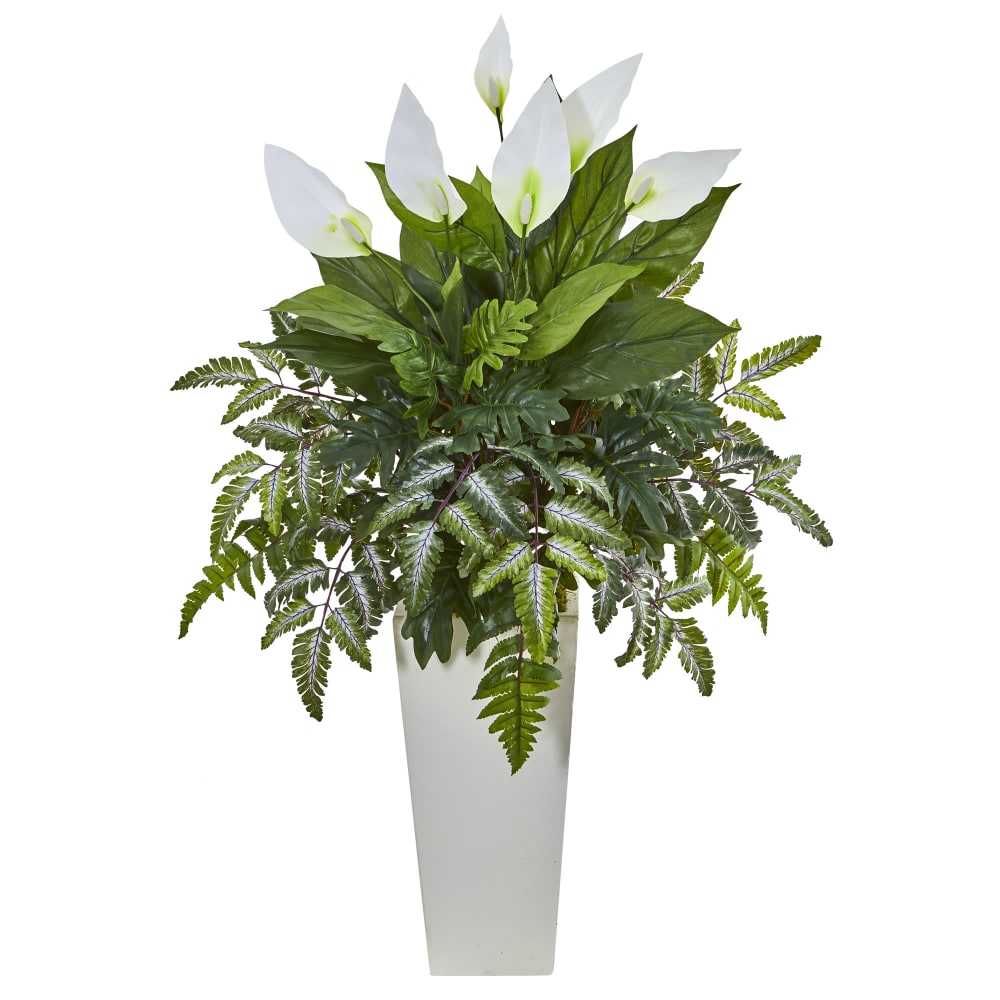 Nearly Natural Mixed Spathiphyllum 36inH Artificial Plant With Tower Vase, 36inH x 26inW x 26inD, Green/White MPN:6403