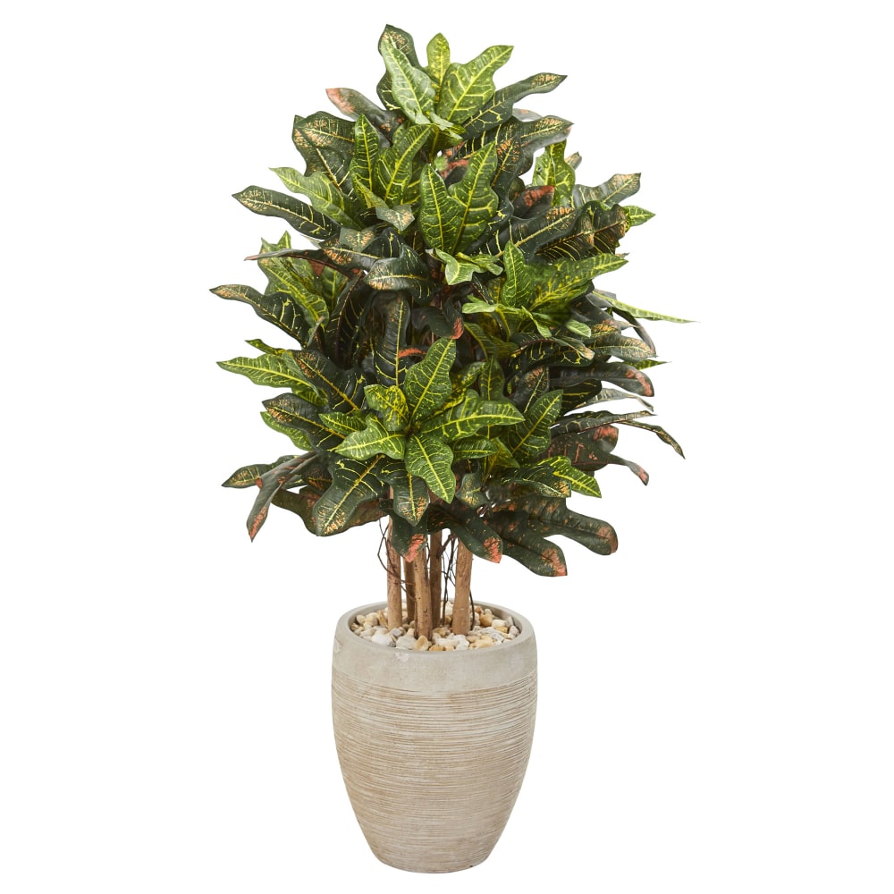 Nearly Natural Croton 42inH Artificial Plant With Planter, 42inH x 22inW x 22inD, Green/Sand MPN:6496