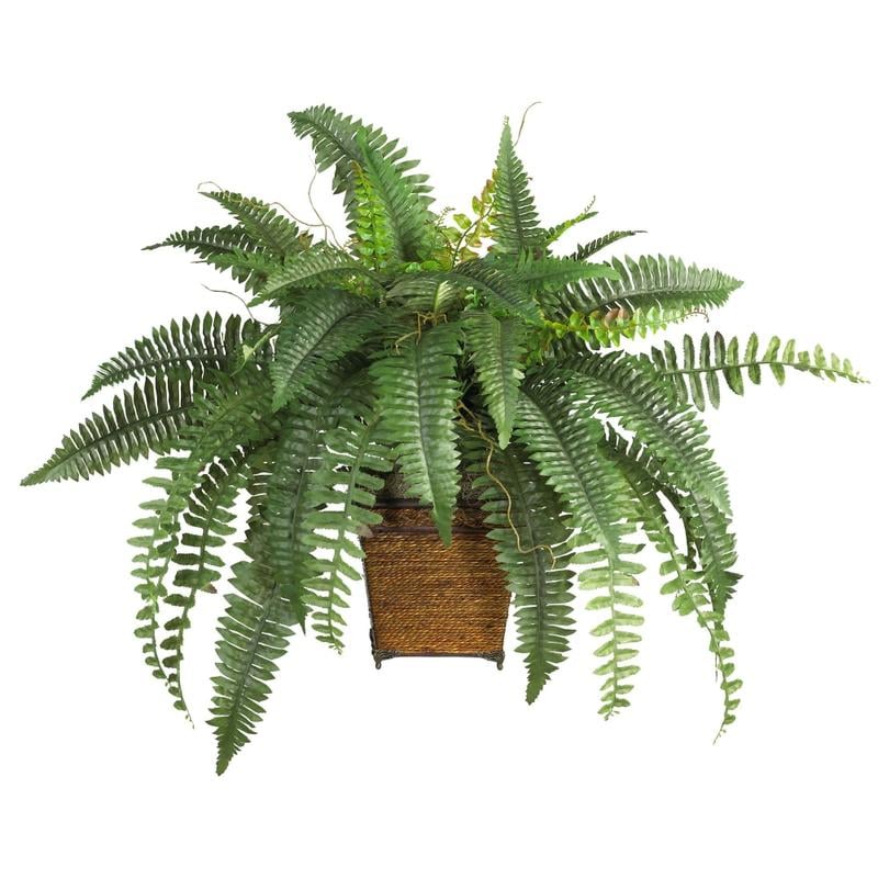 Nearly Natural 23inH Silk Boston Fern With Wicker Basket, Green MPN:6549